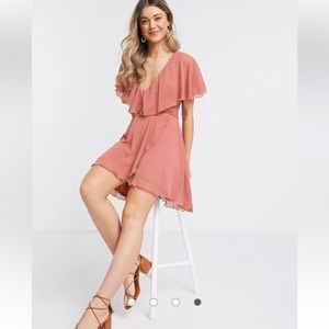 BNWT ASOS DESIGN blush pink rose cape back dipped hem mini dress